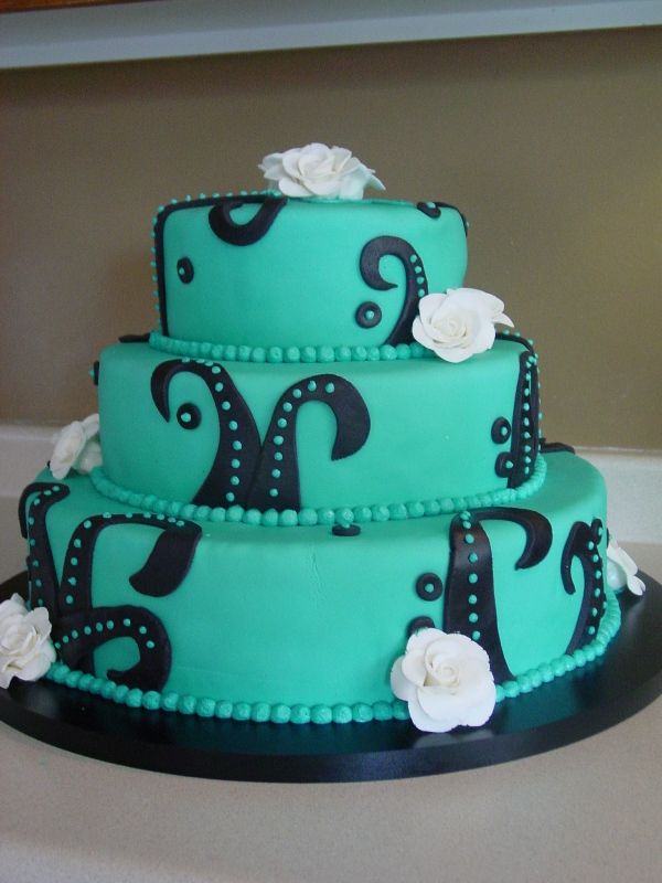 Black and Teal Wedding Cake