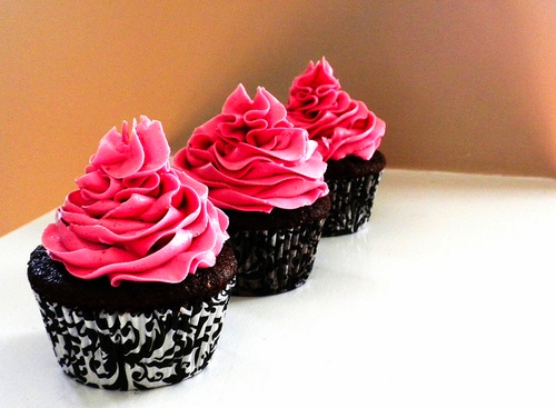 Black with Pink Frosting Cupcakes
