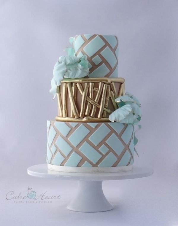 Blue and Gold Wedding Cake Design