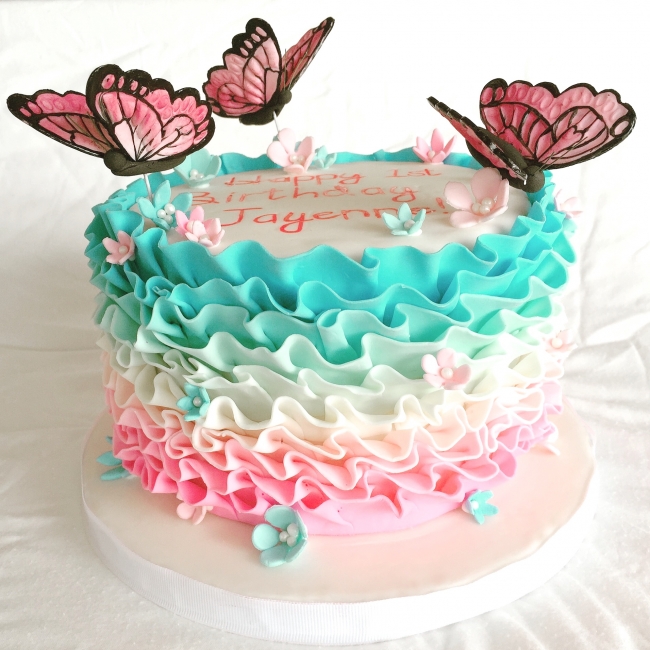 Blue and Pink Ombre Birthday Cake