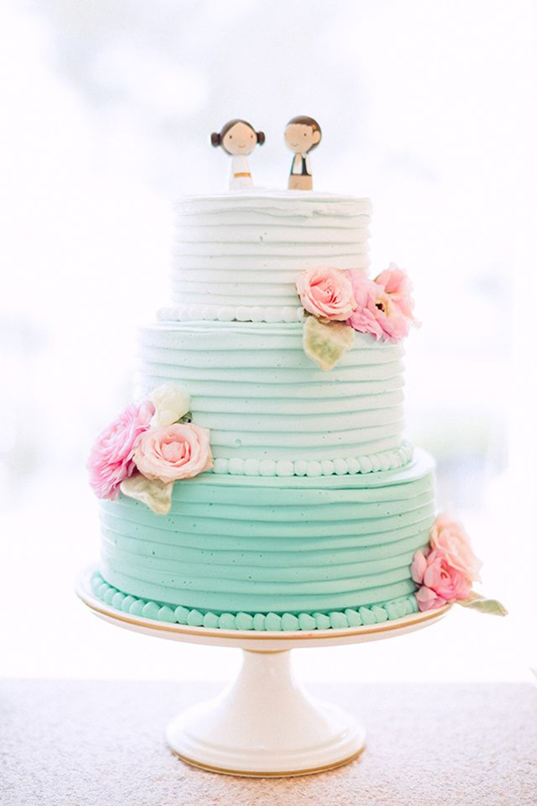 Blue and Pink Ombre Wedding Cake