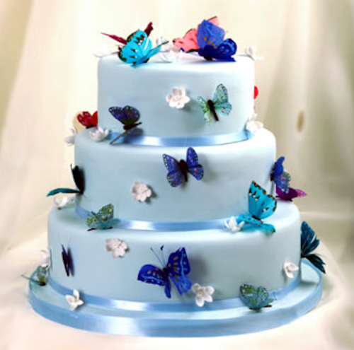 Blue Wedding Cake with Butterflies Blue Wedding Cake with Butterflies