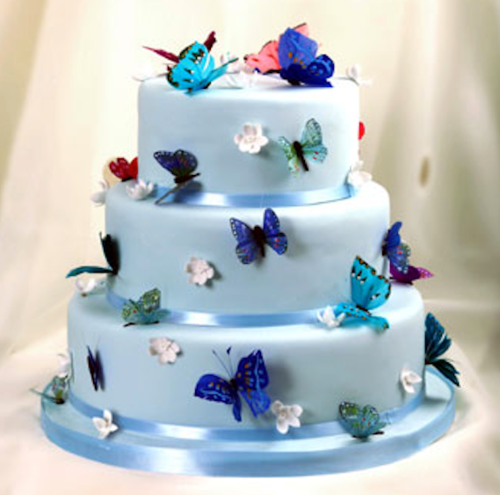 Blue Wedding Cake with Butterflies