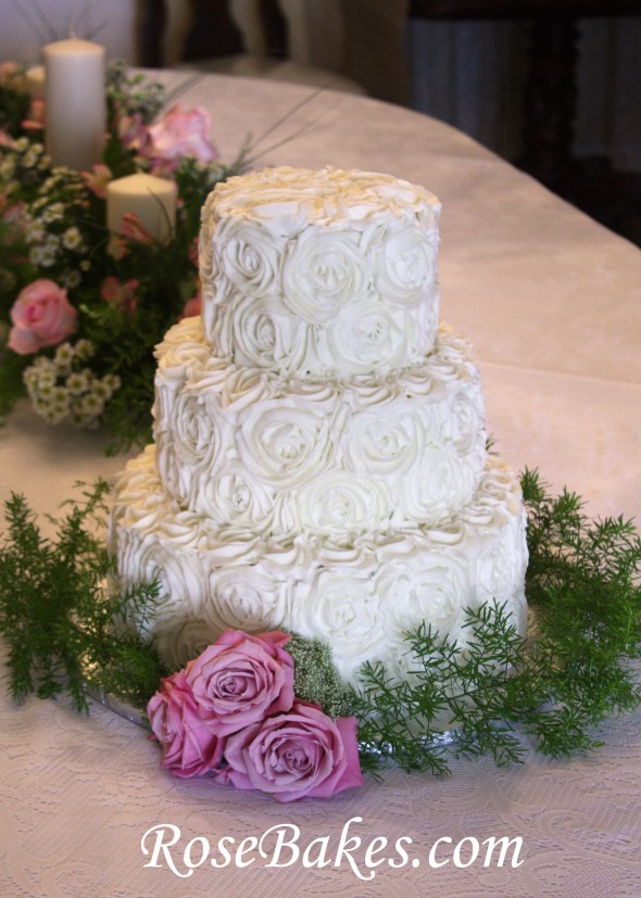 Buttercream Wedding Cake with Pink Roses Buttercream Wedding Cake with Pink Roses