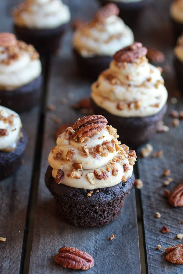 Chocolate Bourbon Pecan Pie Cupcakes