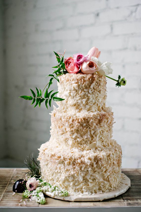 Coconut Wedding Cake with Flowers