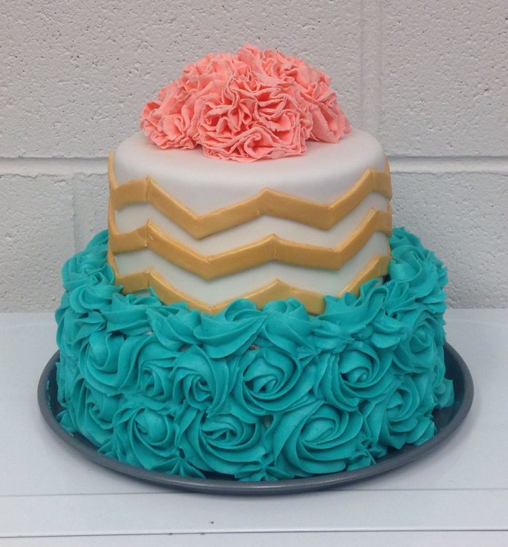 Coral and Teal Chevron Birthday Cake
