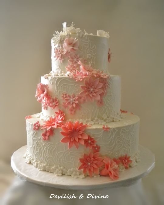 Coral Ombre Wedding Cake