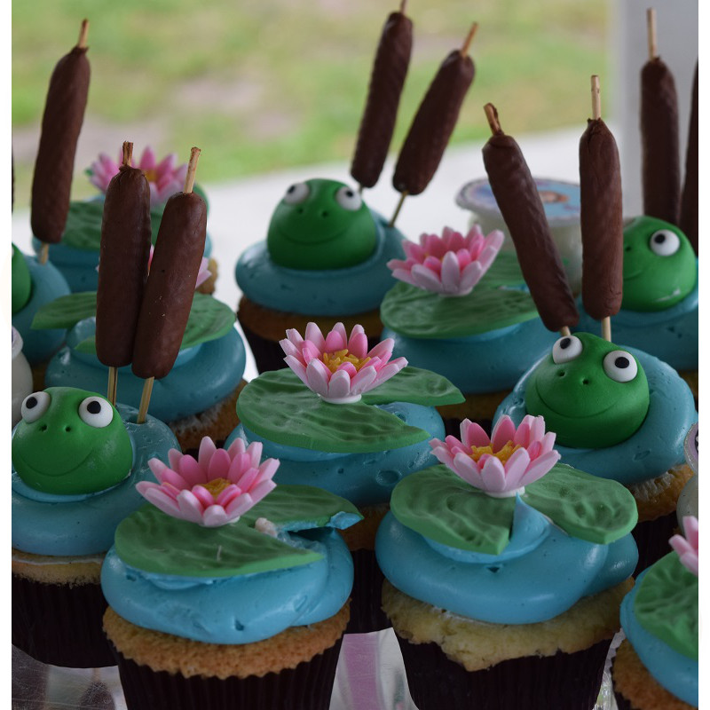 Cupcake Cake with Lily Pads and Frogs