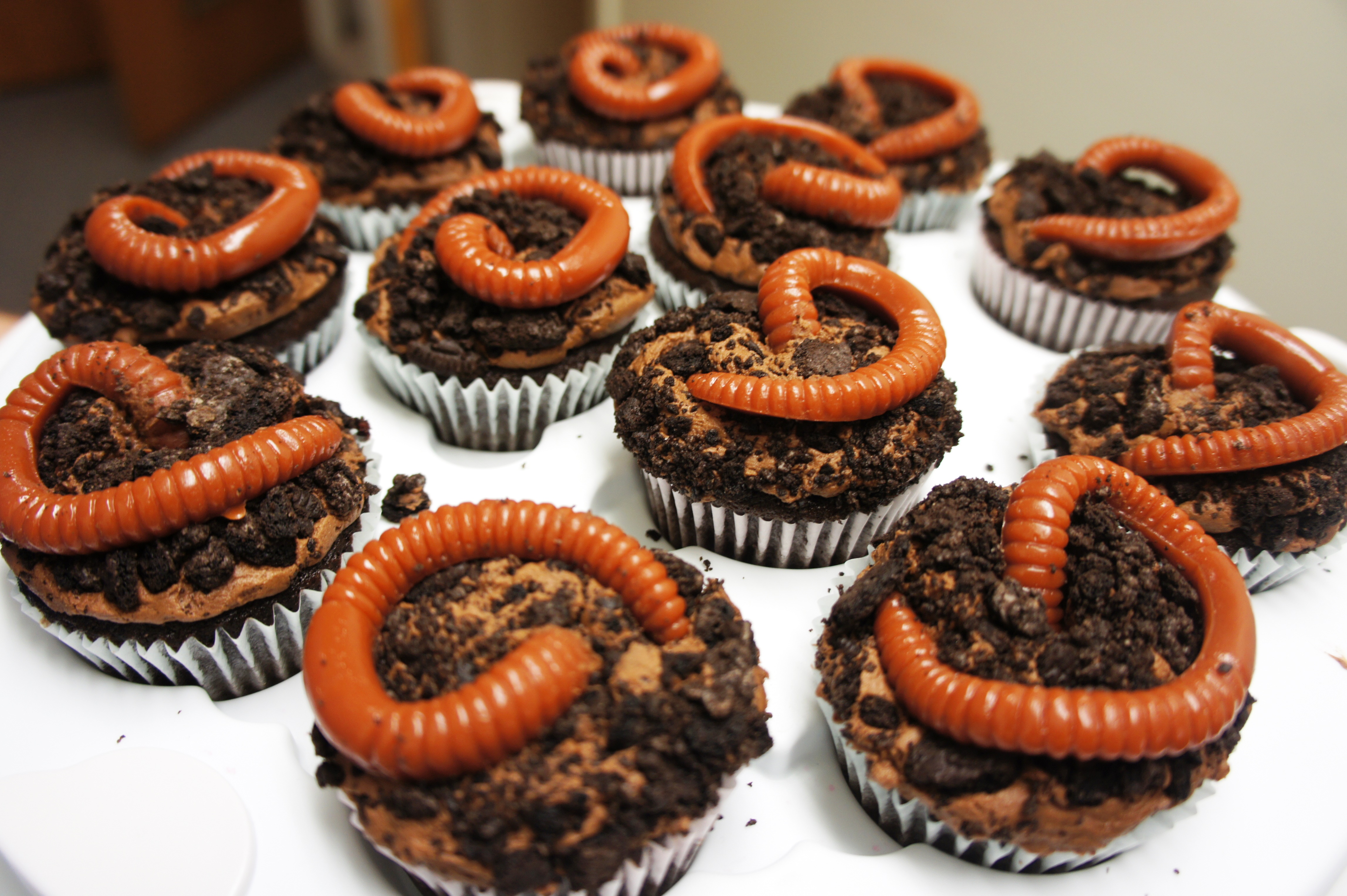 Dirt Cupcakes with Gummy Worms