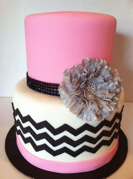 Elegant Black and Pink Birthday Cake