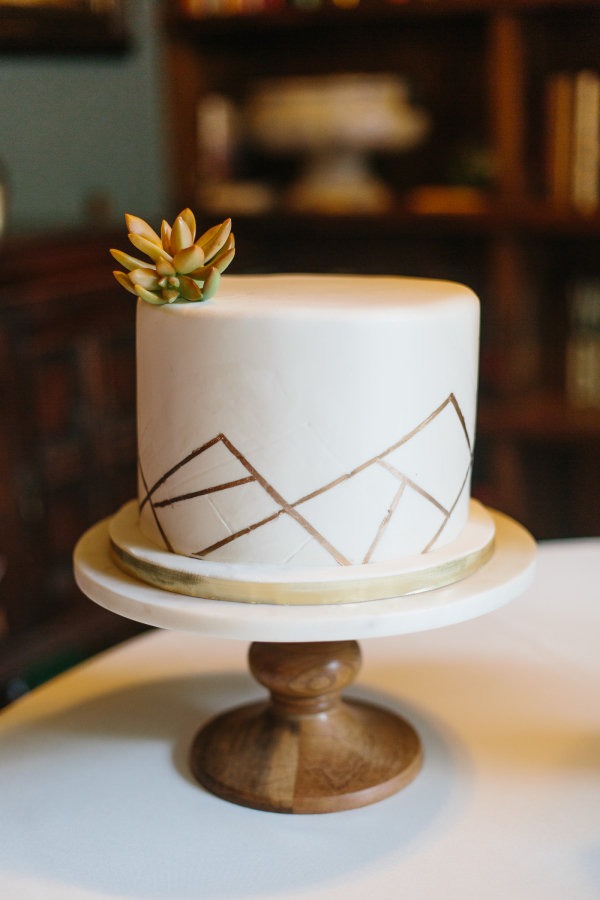 Gold and White One Layer Wedding Cake