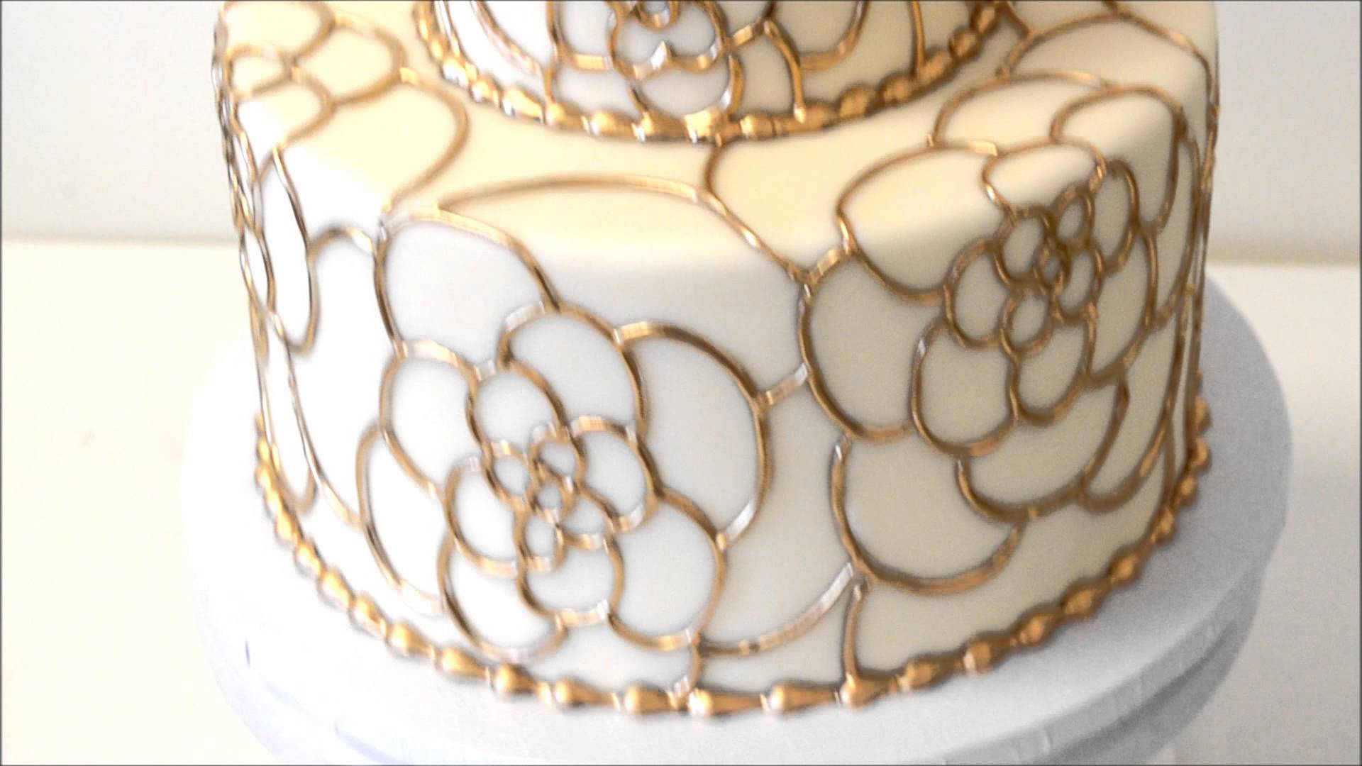 Gold Wedding Cake with Icing