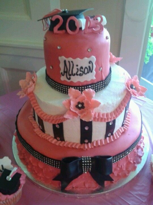 Graduation Cake Pink Black and White