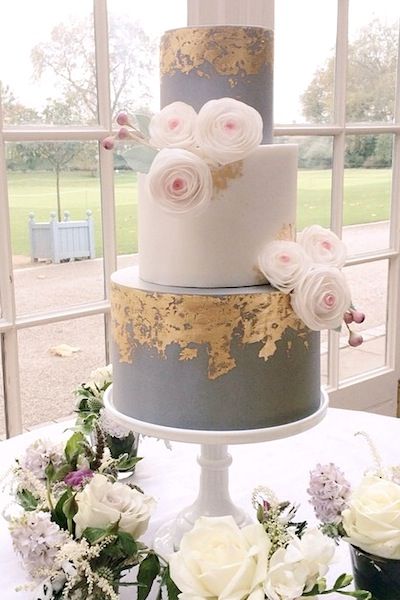 Grey and Gold Wedding Cake