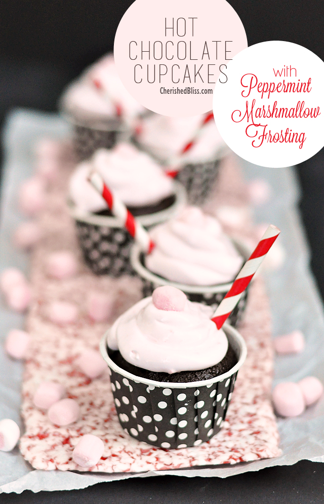 Hot Chocolate Cupcakes with Marshmallow Frosting