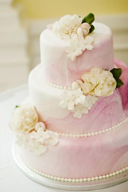 Light Pink and White Wedding Cake