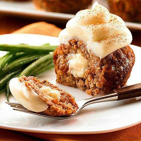 Meatloaf Cupcakes with Mashed Potatoes