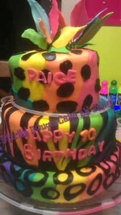 Neon Animal Print Birthday Cake