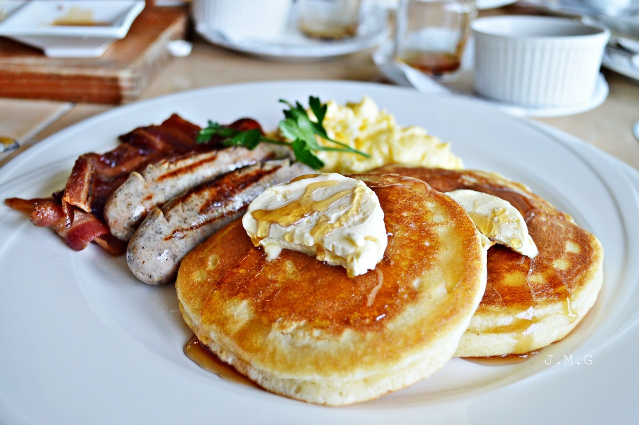 Pancake Sausage and Eggs Breakfast