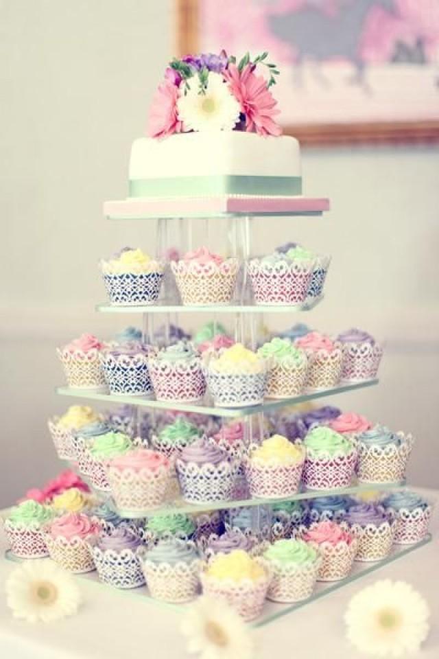 Pastel Wedding Cake Cupcake Towers