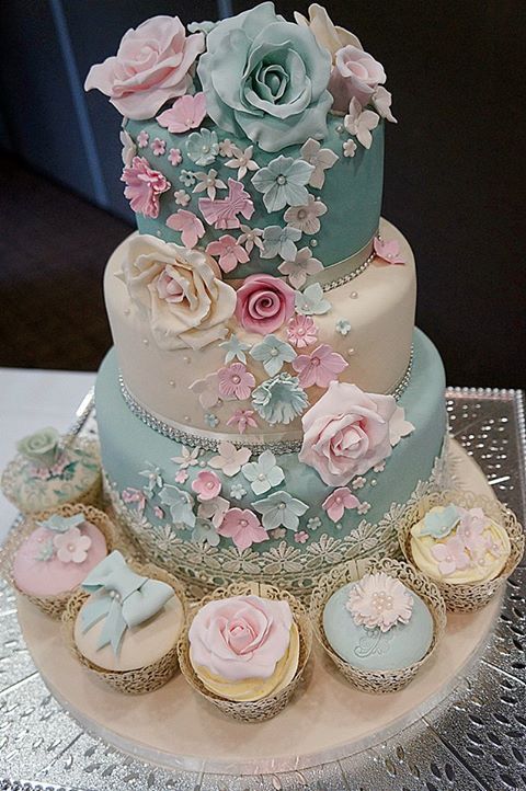 Pink and Blue Wedding Cake