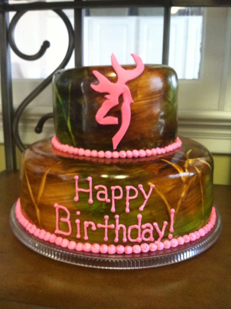 Pink and Camo Browning Birthday Cake