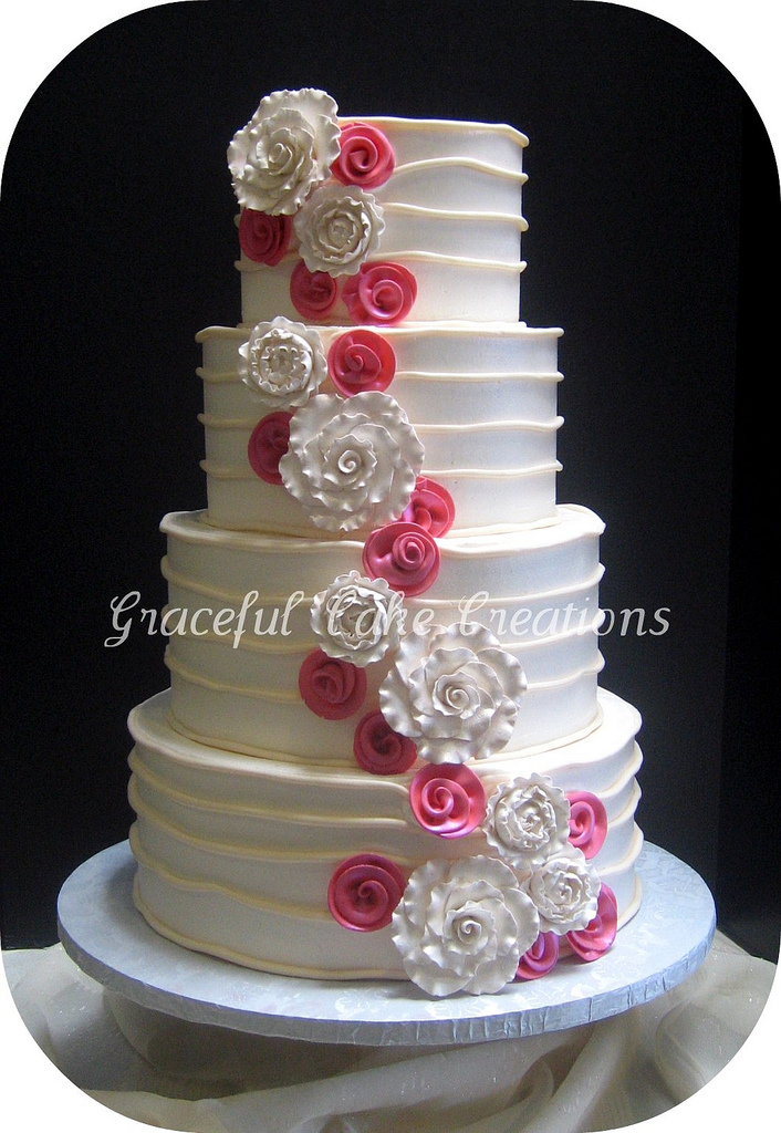 Pink and Coral Wedding Cake