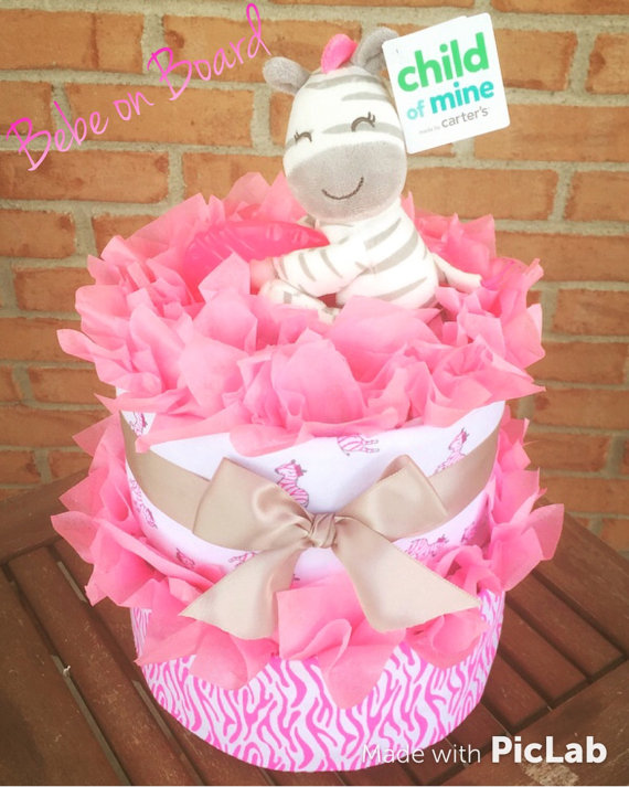 Pink and Gray Diaper Cake