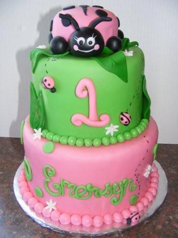 Pink and Green Ladybug Cake
