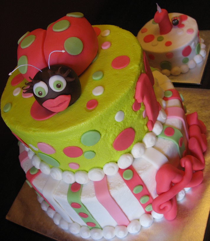 Pink and Green Ladybug Cake