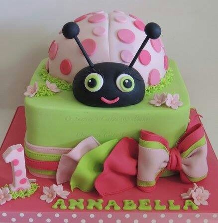Pink Ladybug 1st Birthday Cake