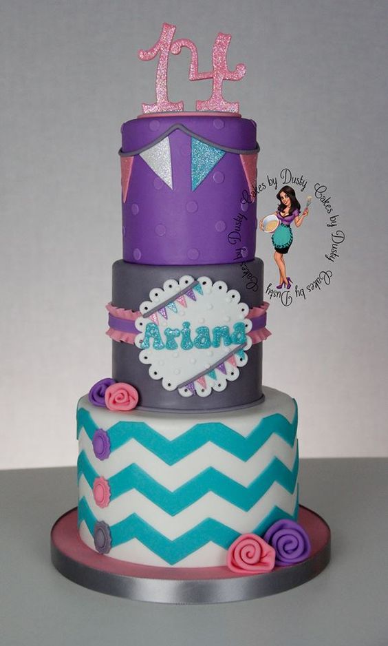 Pink Purple and Teal Birthday Cake