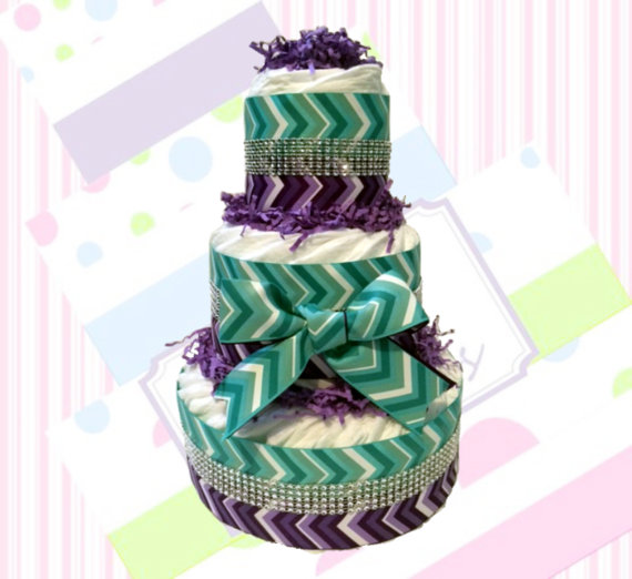 Purple and Teal Baby Shower Diaper Cake