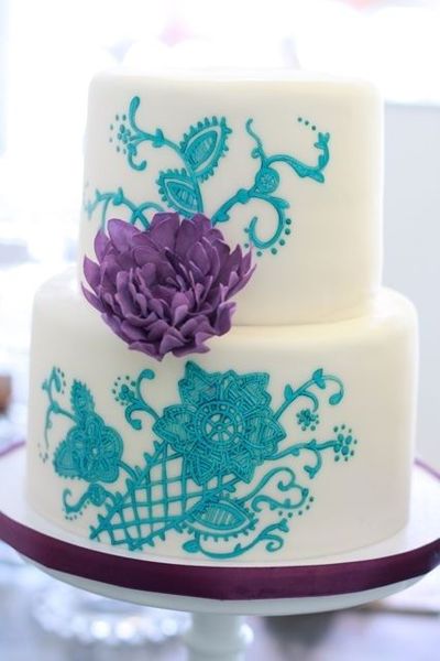 Purple and Turquoise Wedding Cake