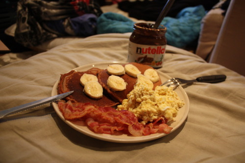 Scrambled Eggs Pancakes and Bacon