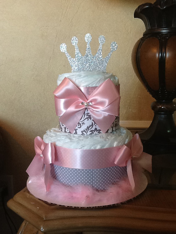 Silver and Pink Baby Shower Cake