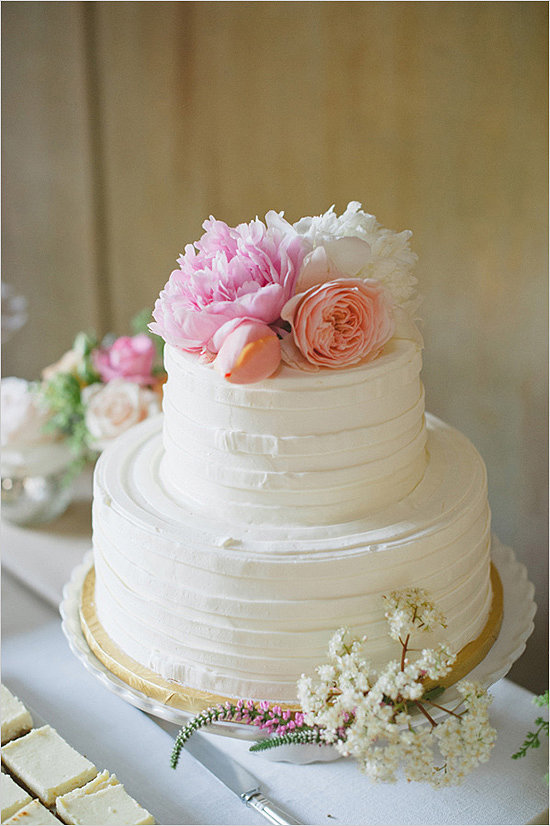 Simple Buttercream Wedding Cake with Flowers