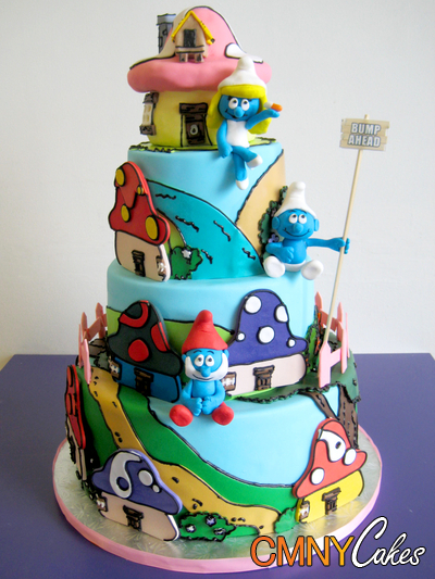 Smurf Village Birthday Cake