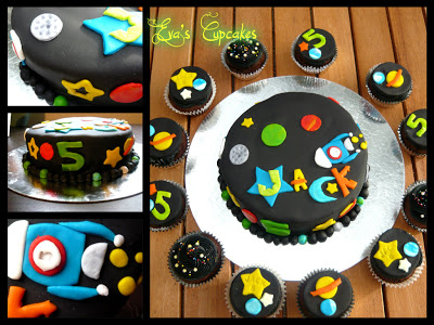 Space Themed Cake and Cupcakes