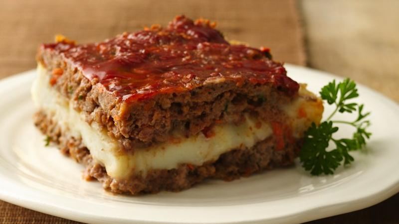 Stuffed Meatloaf with Mashed Potatoes