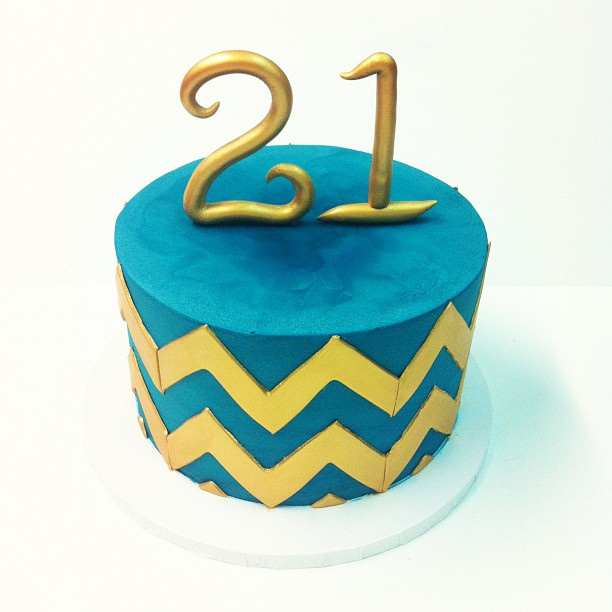 Teal and Gold Birthday Cake