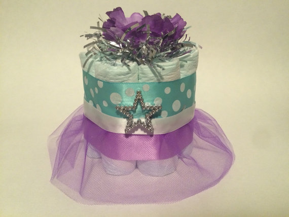 Teal and Purple Mini Diaper Cakes for Centerpieces