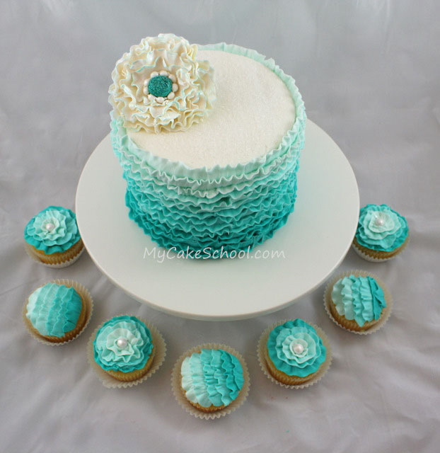 Teal Buttercream Cake Ruffles