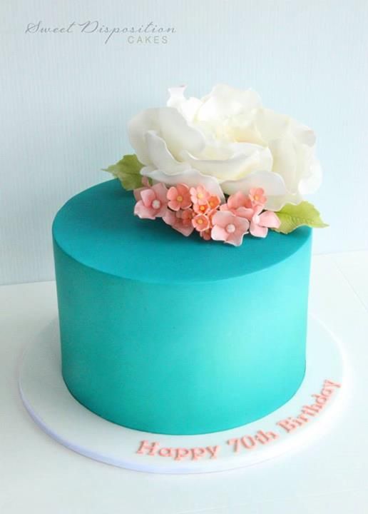 Turquoise Birthday Cake with Flowers Turquoise Birthday Cake with Flowers