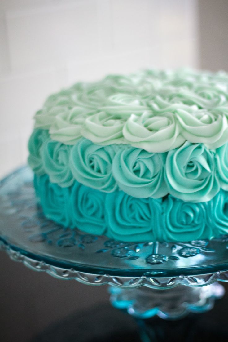 Turquoise Ombre Rose Cake