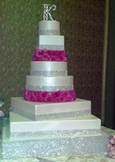 Wedding Cake with Bling and Roses