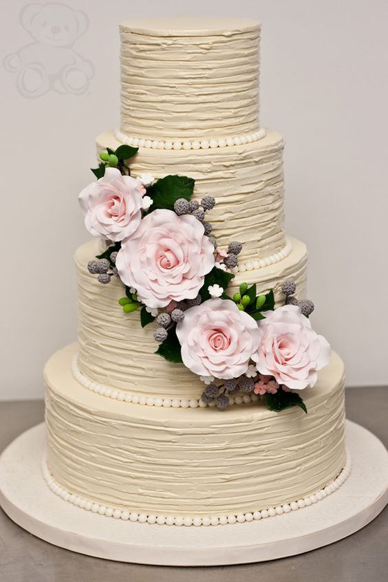 Wedding Cake with Buttercream Flowers