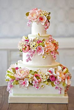 Wedding Cake with Fondant Flowers Wedding Cake with Fondant Flowers
