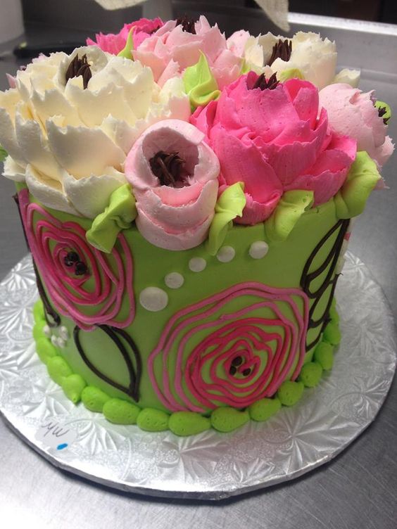 White Cake with Colorful Flowers